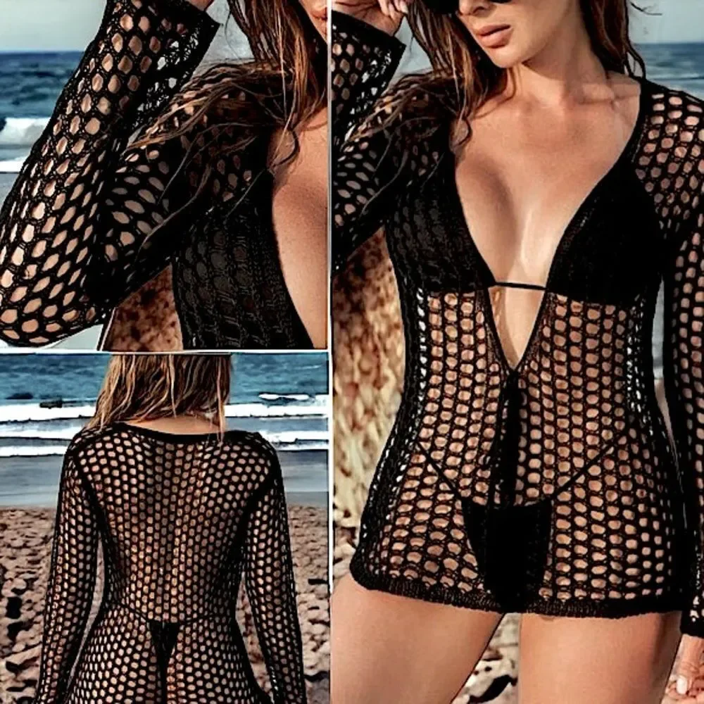 Long Sleeve Cover up Top l Black V-neck l S/M l New